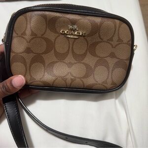 Coach Signature Tan and Brown Crossbody Bag